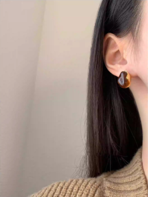 法式琥珀色秋冬復古感美拉德耳環