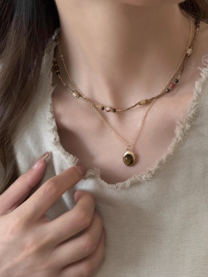 復古疊戴民族風虎眼石項鍊