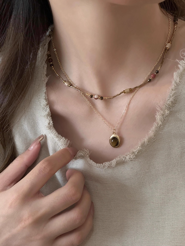 復古疊戴民族風虎眼石項鍊